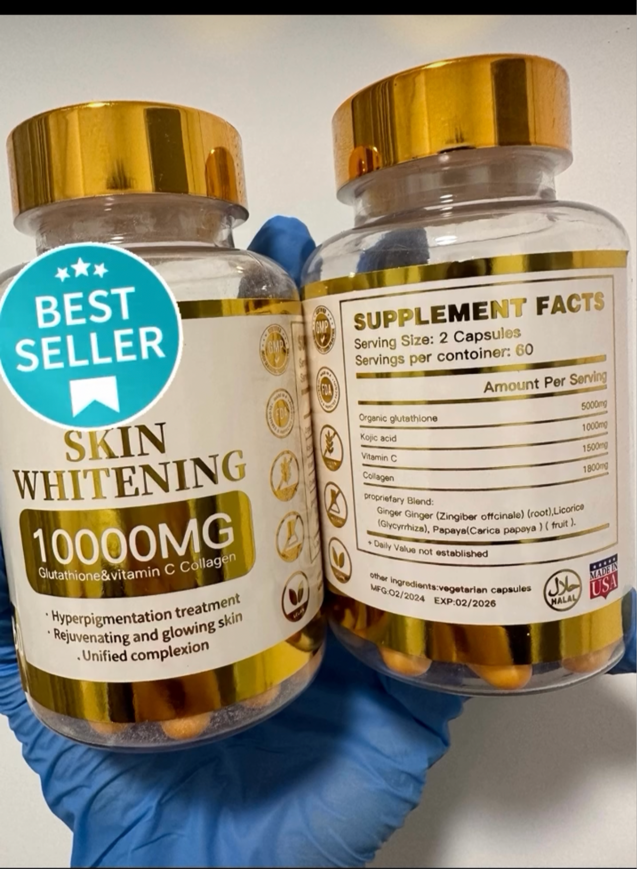 Glutathione vitamin C and collagen supplements