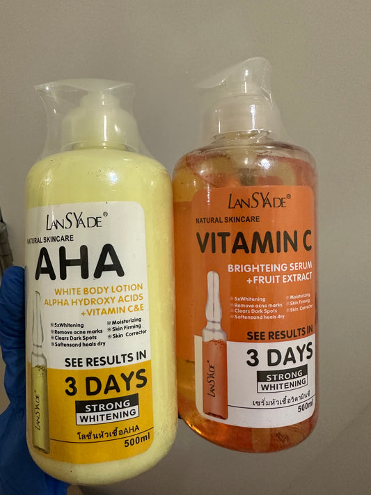 Vitamin C brightening serum 500 ml& AHA whitening lotion 500ml combo